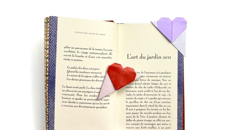 how to make an origami heart corner bookmark